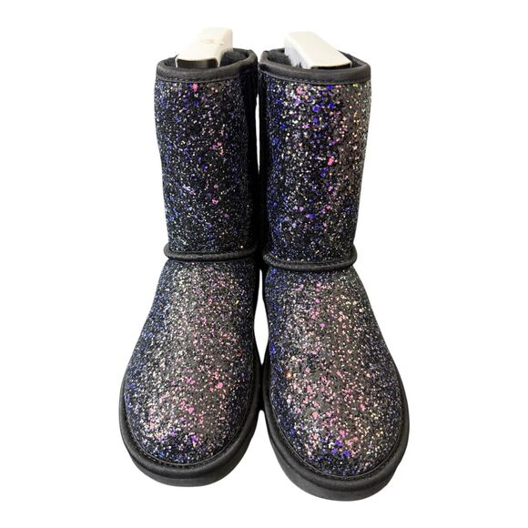 UGG Classic Short Cosmos Boots Size 5 Black With Purple Glitter Sparkle 1105390 - Picture 3 of 7